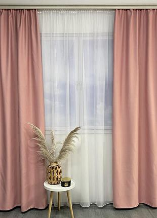 Матовые атласные шторы блэкаут розового цвета на тасьме 2шт. 150х270 (sh-m30-33)
