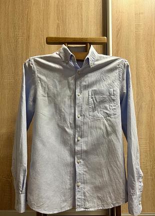 Блакитна сорочка zara з льону та бавовни