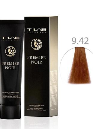 Крем-фарба для волосся t-lab professional premier noir colouring cream 9.42 дуже світлий блондин мідно-перламутровий