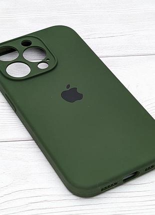 Чехол silicone case box для apple iphone 14 pro бампер soft touch с микрофиброй зеленый 3