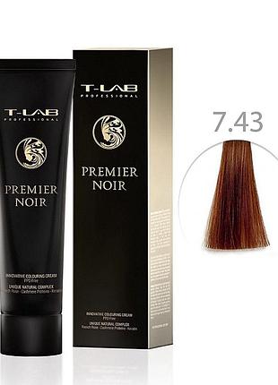 Крем-краска для волос t-lab professional premier noir colouring cream 7.43 блондин медно-золотистый