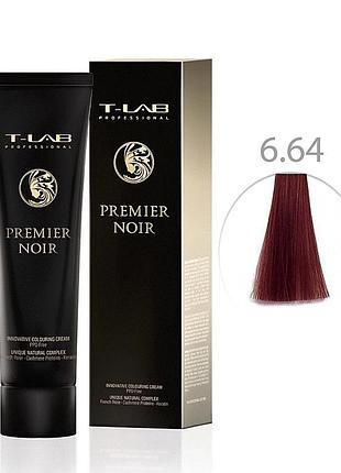 Крем-краска для волос t-lab professional premier noir colouring cream 6.64 тёмний блонд экстра красный медный