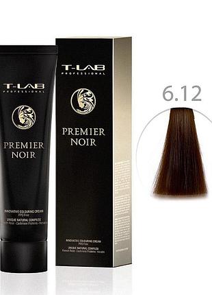 Крем-краска для волос t-lab professional premier noir colouring cream 6.12 темный блонд пепельно-перламутровый