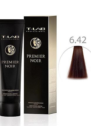 Крем-фарба для волосся t-lab professional premier noir colouring cream 6.42 темний блонд мідно-перламутровий