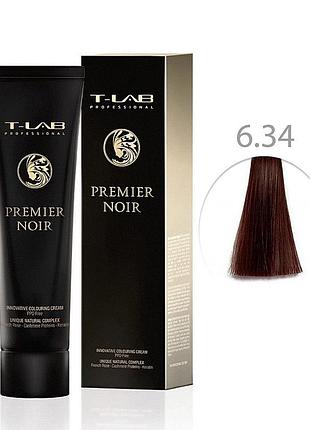 Крем-краска для волос t-lab professional premier noir colouring cream 6.34 золотисто-медный темный блонд