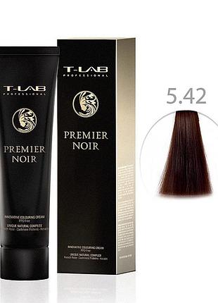Крем-фарба для волосся t-lab professional premier noir colouring cream 5.42 світлий шатен мідно-перламутровий