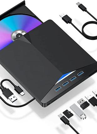 Зовнішній dvd-rw привід (cd/dvd-rw) xd013 з кардрідером tf+sd usb 3.0/type-c для ноутбука/пк