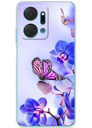 Чохол силіконовий з картинкою на huawei honor x7a (квітка, метелик на орхідеї)