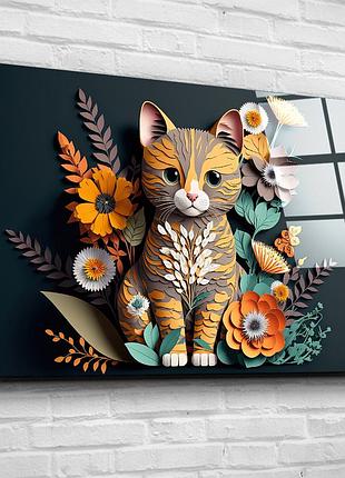 Картина на стекле "кот оригами" 120х80см (200.4)