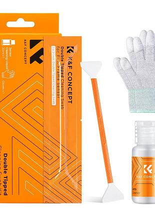 Набір для чищення повнокадрової матриці k&f concept 24мм (10 двосторонніх сухих швабр, 20мл рідини, рукавиці) (sku.1961)