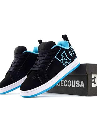 Трендові жіночі кросівки шузи dc shoes black blue чорні з блакитним