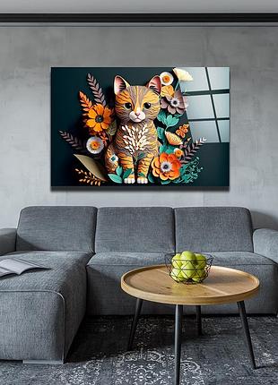 Картина на стекле "кот оригами" 90х60см (200.3)