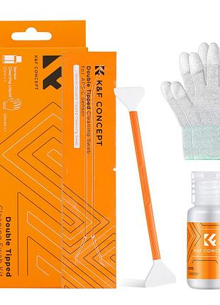 Набор для чистки aps-c матрицы k&f concept 16mm (10 двусторонних сухих швабр, 20мл жидкости, перчатки)