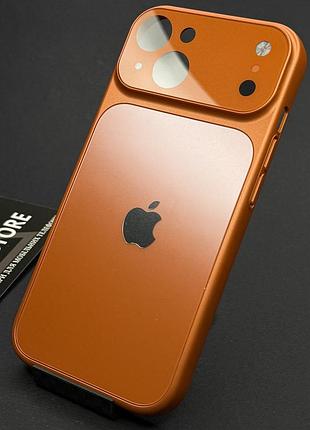 Чехол для iphone 15 plus с линзами на камеру стеклянный матовый glass logo acrylic case
