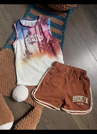 Літній костюм набір  primark shein майка шорти  3-4 р коричневі шорти