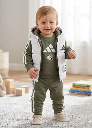 Детский костюм-тройка с жилеткой adidas 74-80 хаки