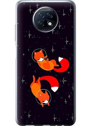 Чехол на xiaomi redmi note 9t лисички в космосе из силикона fch_0013507