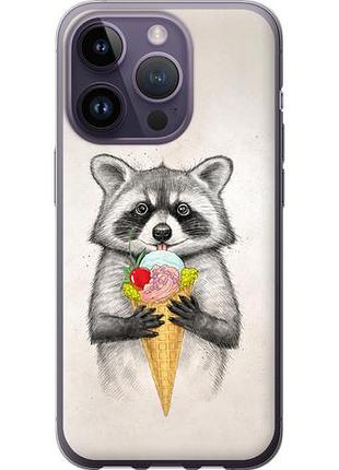 Чехол на iphone 14 pro енотик с мороженым из силикона fch_0065872