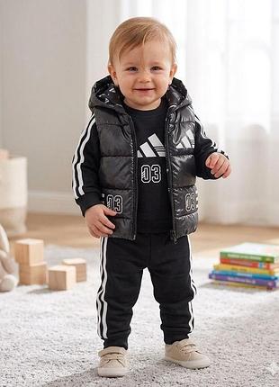 Детский костюм-тройка с жилеткой adidas 74-80 черный