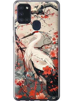 Чехол на samsung galaxy a21s a217f аист в цвету сакуры из силикона fch_0139323