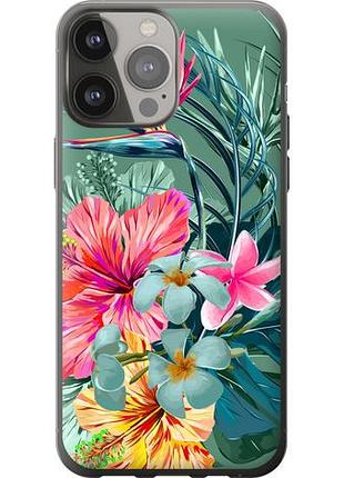 Чехол на iphone 13 pro max тропические цветы из силикона fch_0076134