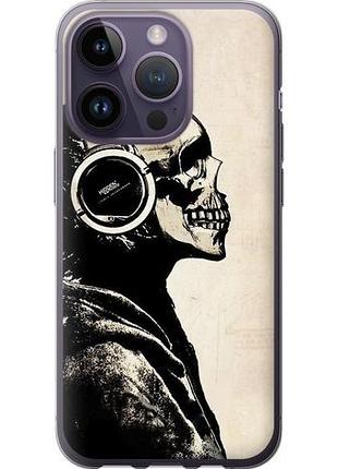 Чехол на iphone 14 pro скелет-меломан из силикона fch_0073162