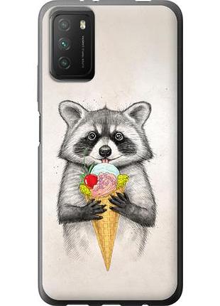 Чехол на xiaomi poco m3 енотик с мороженым из силикона fch_0065914