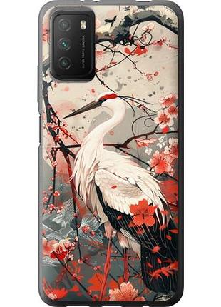 Чехол на xiaomi poco m3 аист в цвету сакуры из силикона fch_0139396