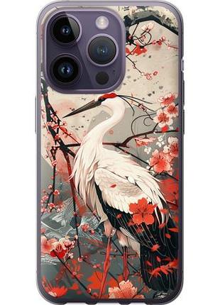 Чехол на iphone 14 pro аист в цвету сакуры из силикона fch_0139355