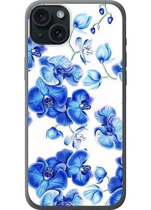 Чехол на iphone 15 plus голубые орхидеи из силикона fch_0064039