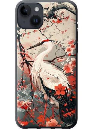 Чехол на iphone 14 plus аист в цвету сакуры из силикона fch_0139350