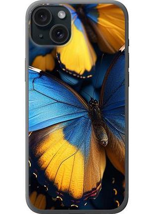 Чехол на iphone 15 plus желто-голубые бабочки из силикона fch_0139149