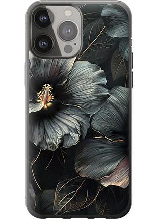Чехол на iphone 13 pro max черные цветы из силикона fch_0138064