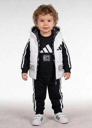 Дитячий костюм-трійка з жилеткою adidas 104 чорний