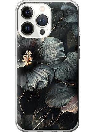 Чехол на iphone 13 pro черные цветы из силикона fch_0138072
