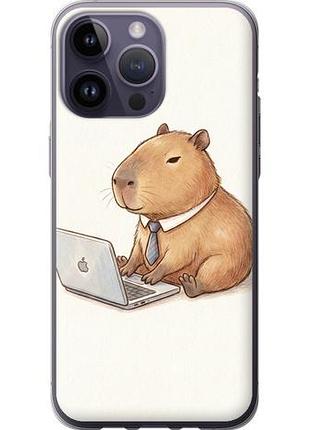 Чехол на iphone 14 pro max funny capybara ceo working из силикона fch_0148739