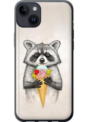 Чехол на iphone 14 plus енотик с мороженым из силикона fch_0065867