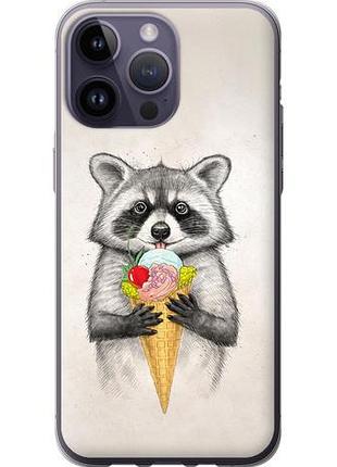 Чехол на iphone 14 pro max енотик с мороженым из силикона fch_0065871