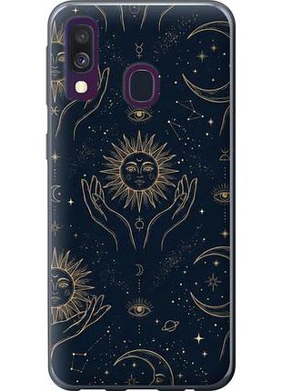 Чехол на samsung galaxy a40 2019 a405f celestial harmony: sun & moon gold mystic pattern из пластика fch_0148986