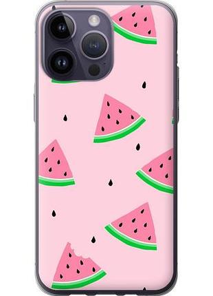 Чехол на iphone 14 pro max розовый арбуз из силикона fch_0050743