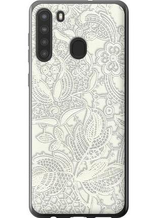 Чехол на samsung galaxy a21 белое кружево из силикона fch_0070190