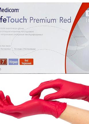 Нитриловые перчатки medicom safetouch advanced red, плотность 4 г. - красные (100 шт) м