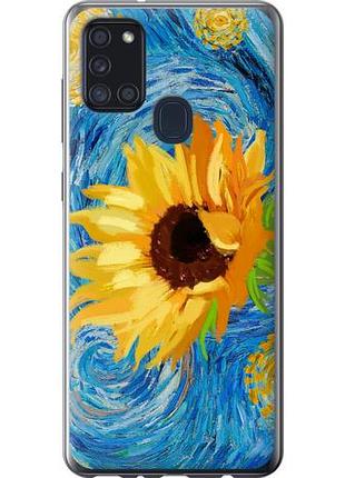 Чехол на samsung galaxy a21s a217f цветы желто-голубые из силикона fch_0012444