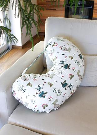 Біла з зеленим подушка для годування з принтом, one size