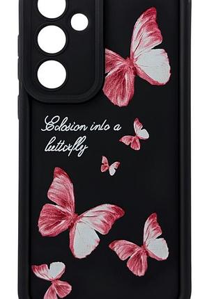 Чехол shock case print для samsung galaxy a35 / a356 бампер силиконовый черный с рисунком бабочки