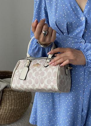 Женская деловая сумка из кожа coach брендовая классическая сумочка коуч кожаная сумка для девушки через плечо пудровый