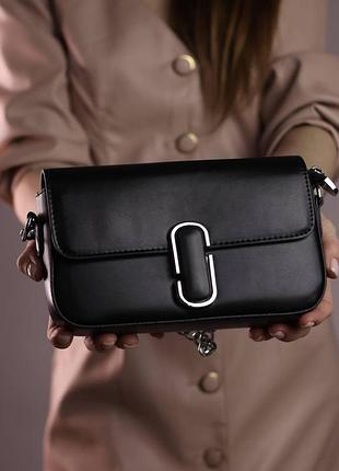 Шкіряна жіноча сумка marc jacobs сумочка крос боді через плече марк джейкобс брендова міська сумка зі шкіри для дівчини чорний