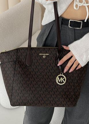 Шкіряний жіночий шопер майкл корс брендовий міський шопер michael kors сумка для дівчини через плече мішель корс коричневий
