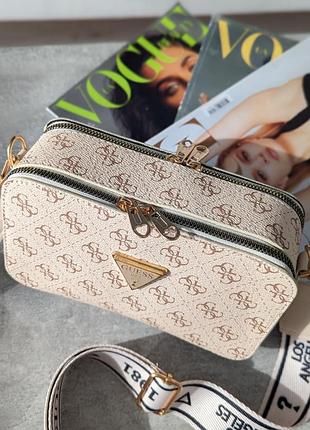 Брендовая кросс боди сумка для девушки через плече городская кожаная guess женская маленькая сумочка из кожи гесс