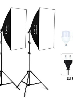 Комплект puluz pkt3133eu 2 софтбокси, 2 стійки, 2 led лампи